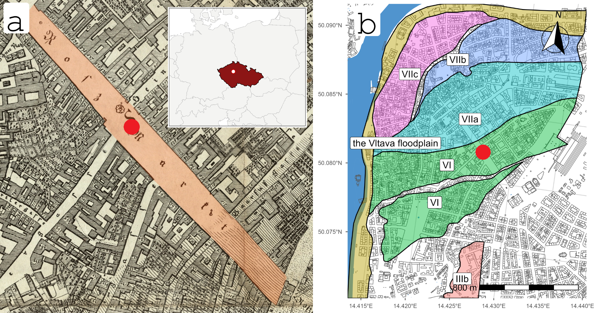 Mapa Václavského náměstí a geologický kontext